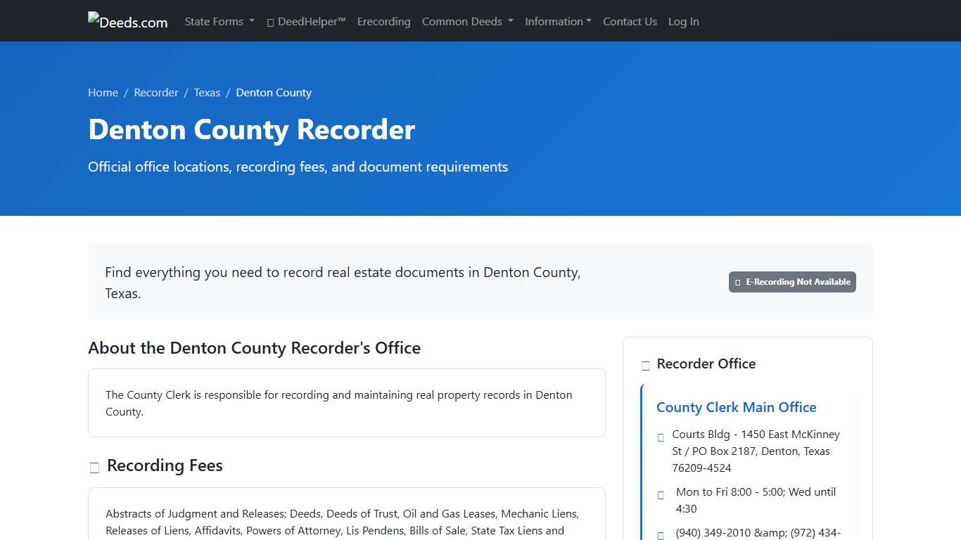 Denton County Recorder Information, Texas - Deeds.com